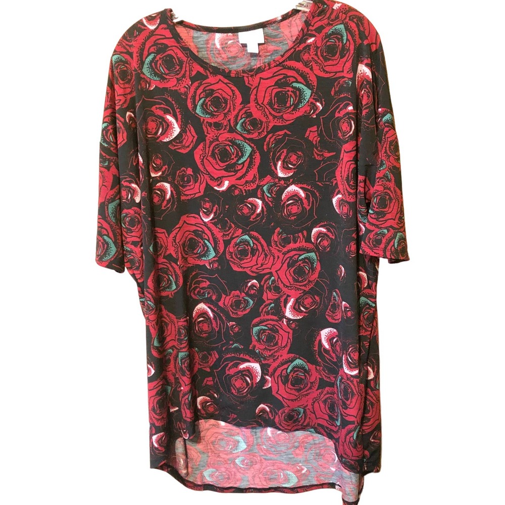 LuLaRoe Red Rose Short Sleeve Irma Tunic M